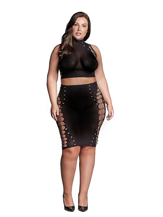 Le Desir Shade Kala XXXVII Two Piece with Turtleneck, Crop Top and Skirt Black Skirts And Club Wear