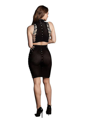 Le Desir Shade Kala XXXVII Two Piece with Turtleneck, Crop Top and Skirt Black - Skirts And Club Wear