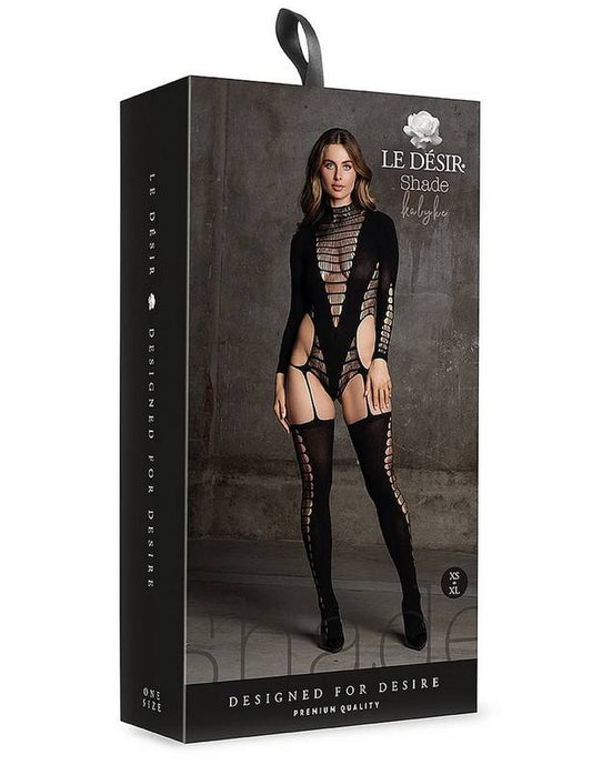 Le Desir Shade Kalyke XXIII Womens Bodystocking with Turtleneck Black - Body Stockings