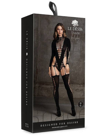 Le Desir Shade Kalyke XXIII Womens Bodystocking with Turtleneck Black - Body Stockings