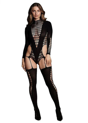 Le Desir Shade Kalyke XXIII Womens Bodystocking with Turtleneck Black - Body Stockings