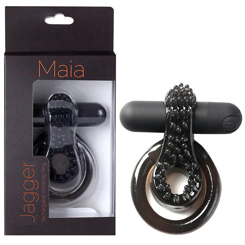 Maia Jagger USB Rechargeable Vibrating Cock & Ball Ring Black - Vibrating Cock Rings