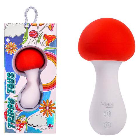 Maia SHROOMIE USB Rechargeable Mushroom Shaped Body Wand Vibrator Red/White - Body Wands