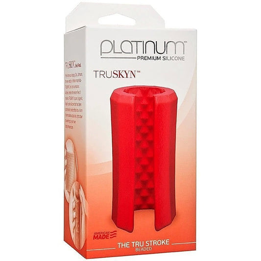 Doc Johnson Platinum The Tru Stroke Beaded Masturbator Red - Masturbators and Strokers
