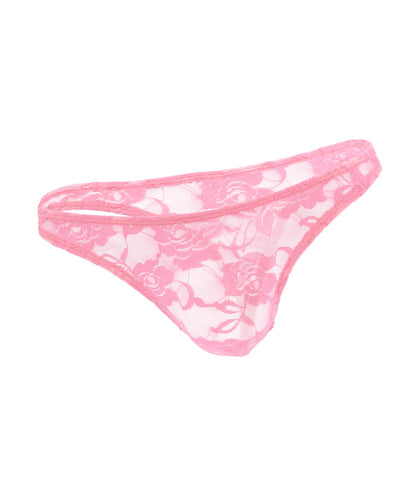 Love In Leather Mens Full Lace Sexy G-String Baby Pink - Jocks and G-Strings