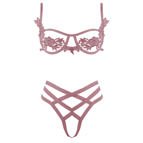 Muse Open Cup Bra With Embroidered Floral Applique - Her Fetish