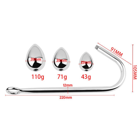 Stainless Steel Bondage Delight - Anal Hook and Plug Set - Spreaders and Hangers