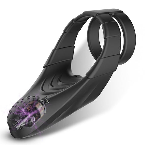BDStyle 10 Functions Vibrating Dual Penis Ring with Taint Teaser - Vibrating Cock Rings
