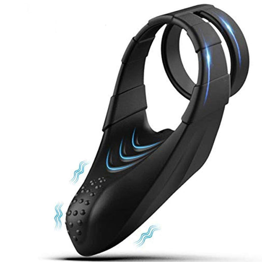 BDStyle 10 Functions Vibrating Dual Penis Ring with Taint Teaser - Vibrating Cock Rings