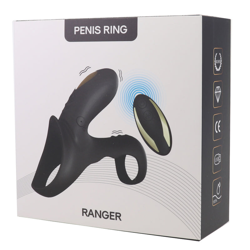 BDStyle Wireless Ranger Silicone Double Cock Rings Black Vibrating Cock Rings