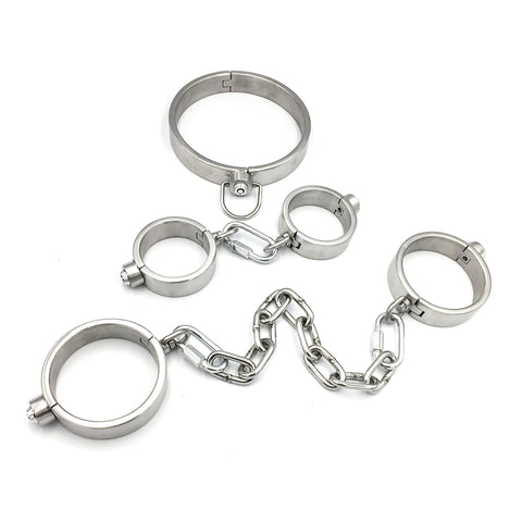 Hells Couture Press Key BDSM Play Collar, Wrist and Ankle Kit - Bondage Kits