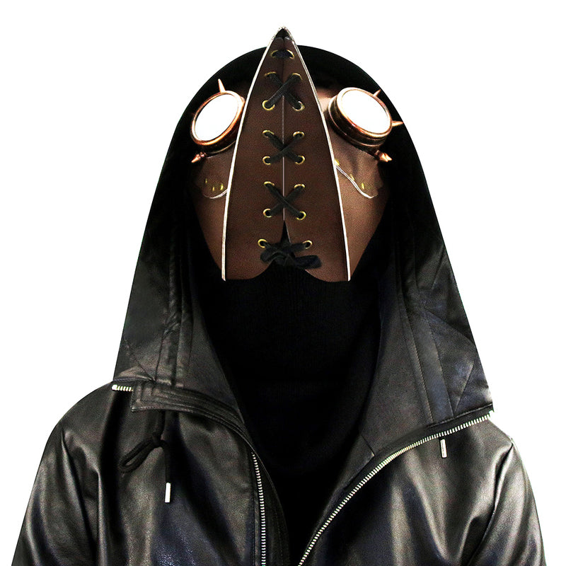 BDStyle Brown PU Leather Rivet Spike Long Bird Beak Masks And Blindfolds