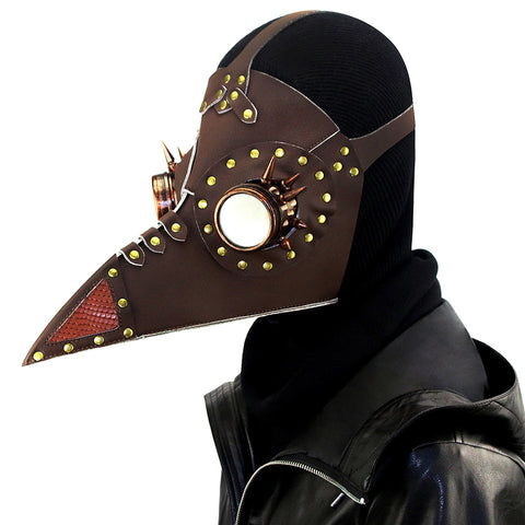 BDStyle Brown PU Leather Rivet Spike Long Bird Beak - Masks And Blindfolds