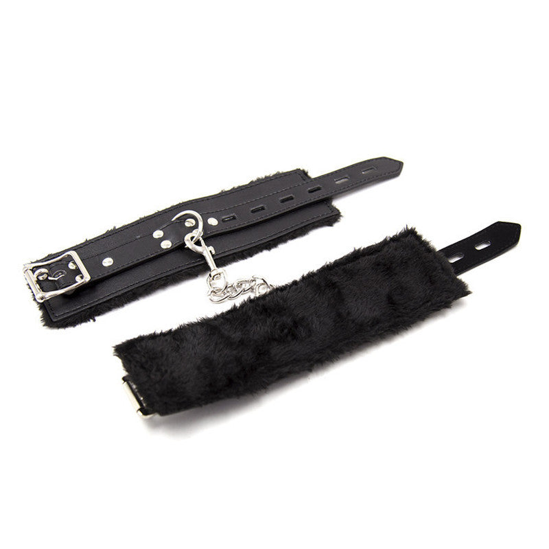 BDStyle Black Premium Fur Lined Bracelet Wrist Cuff Black Cuffs And Restraints