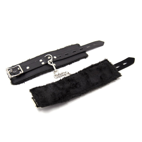 BDStyle Black Premium Fur Lined Bracelet Wrist Cuff Black - Cuffs And Restraints