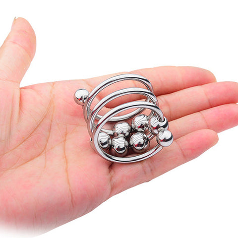 BDStyle Stainless Steel Six Removable Ball Mens Cock Ring - Steel Cock Rings
