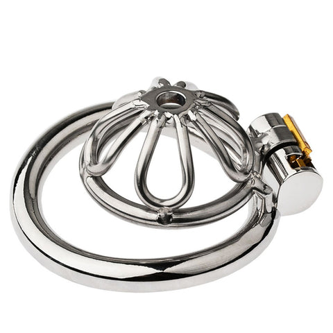 BDStyle Small Flat Ring With Petal Metal Male Chastity Cage - Male Chastity
