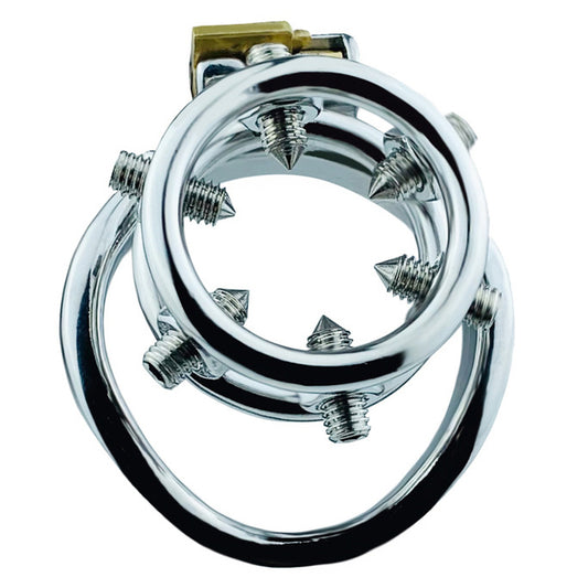 BDStyle Rivet Screw Double Ring Mens Chastity Lock Cage With Bent Ring - Male Chastity