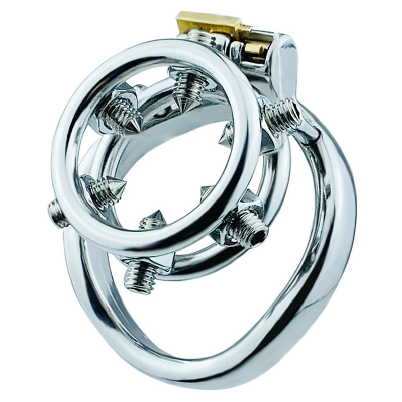 BDStyle Rivet Screw Double Ring Mens Chastity Lock Cage With Bent Ring Male Chastity