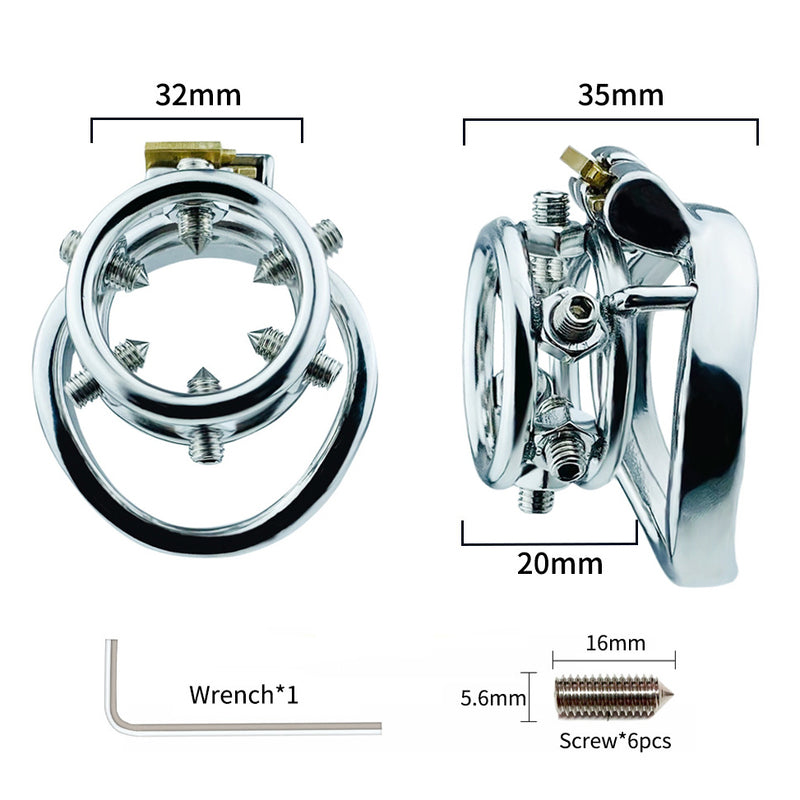 BDStyle Rivet Screw Double Ring Mens Chastity Lock Cage With Bent Ring Male Chastity