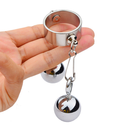 BDStyle Bondage Play Penis Ring With Balls Short - Steel Cock Rings
