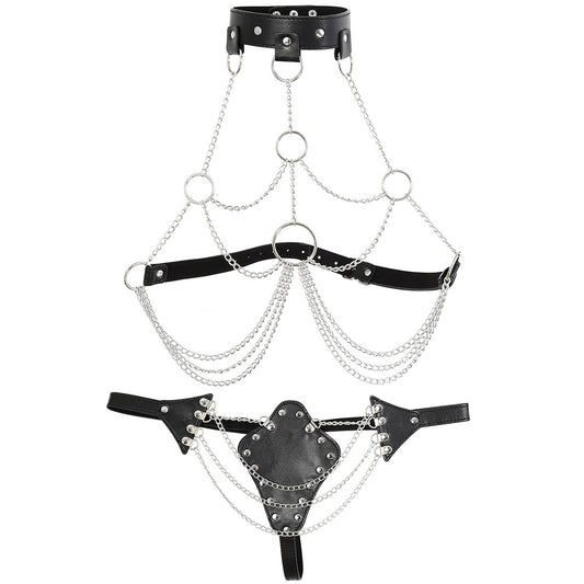 BDStyle Womens Leather Sexy Lingerie With Iron Chain Her Fetish