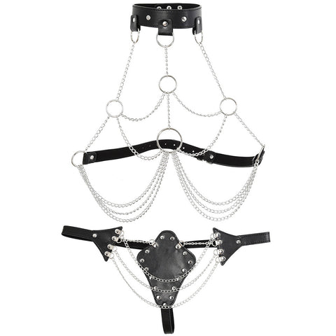BDStyle Womens Leather Sexy Lingerie With Iron Chain - Her Fetish