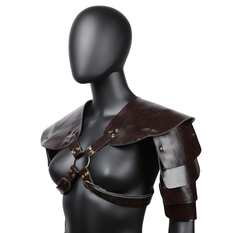 BDStyle Unisex Brown PU Leather Vintage Armor Cuffs And Restraints