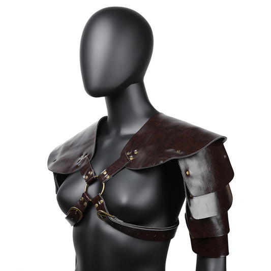 BDStyle Unisex Brown PU Leather Vintage Armor Cuffs And Restraints