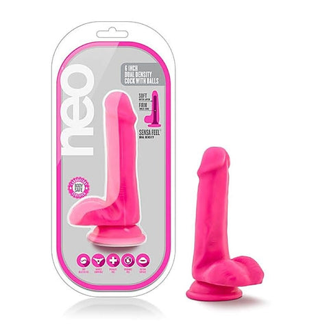 Blush Novelties Neo 6" Dual Density Cock + Balls - Neon Pink Delight