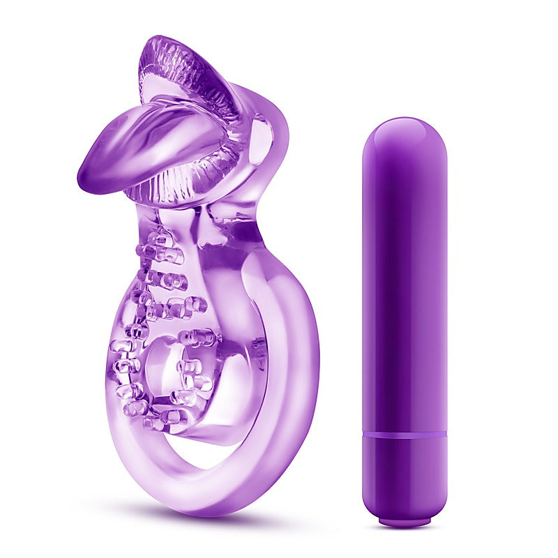 Play With Me Lick It Vibrating Cock & Ball Rings - Ball and Cock Toys