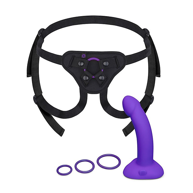 b-Vibe Vibrating Curved Silicone Dildo Strap-On Kit - Strap On Sextoys