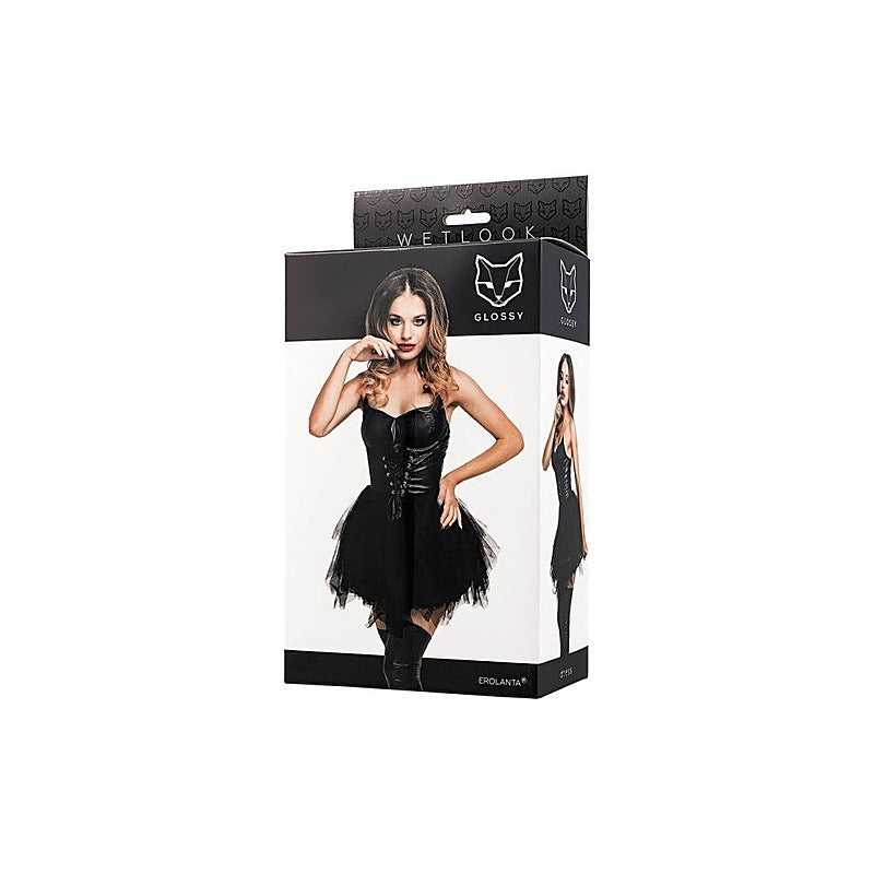 Toyfa Glossy Elisia Noir Womens Wetlook Dress Black - Her Fetish