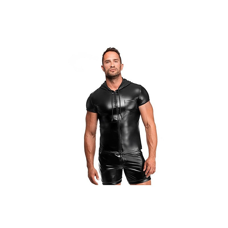 Noir Handmade Vexen Hooded Powerwetlook T Shirt Black - Mens Briefs And Boxers