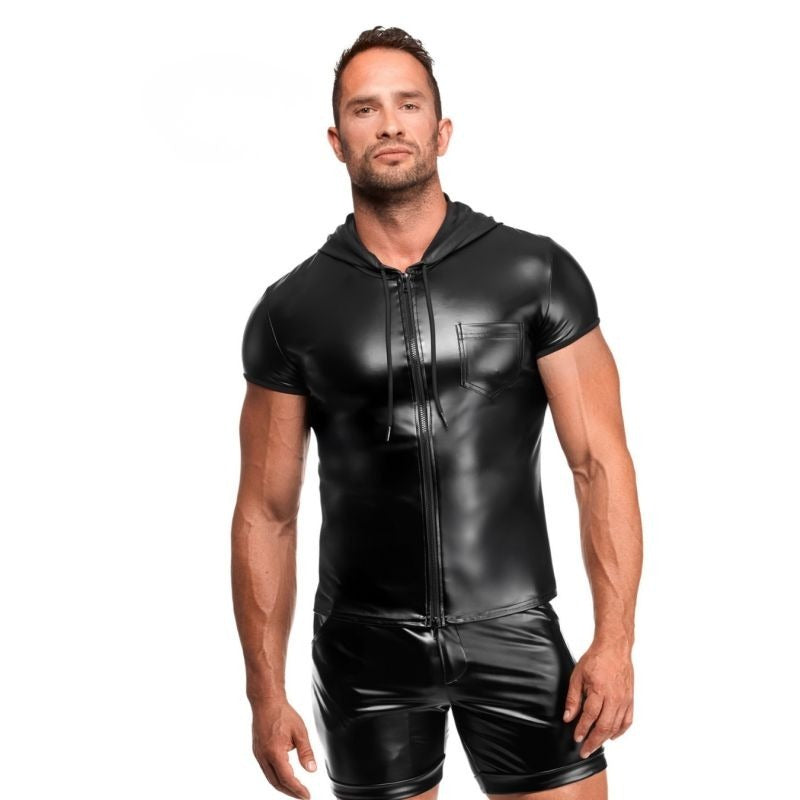 Vexen Hooded Powerwetlook T-Shirt by Noir Handmade - Mens Briefs And Boxers