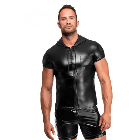 Vexen Hooded Powerwetlook T-Shirt by Noir Handmade - Mens Briefs And Boxers