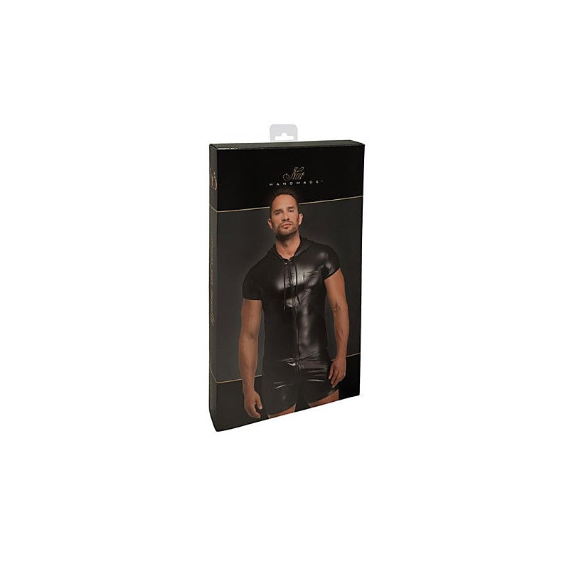Noir Handmade Vexen Hooded Powerwetlook T Shirt Black - Mens Briefs And Boxers