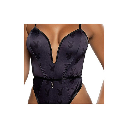 Playboy Blackout Bunny Sexy Womens Romper Black - Teddies and Bodysuits
