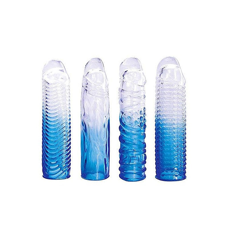 Adam & Eve SAPPHIRE 4 Pieece Mens Penis Sleeve Set - Penis Sleeves and Extenders
