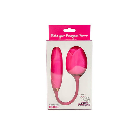Pink Pussycat Thrusting Rose Vibrator by Cousins Group - Clit Ticklers and Pulsators