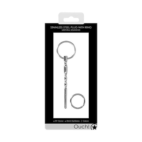 Stainless Steel Urethral Penis Plug With Ring 8mm - Urethral Sounds