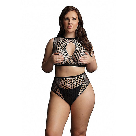 Le Desir Duo Net Key Hole Womens Sexy Bra Set Black - Bras and Bra Sets