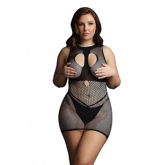 Le Desir Duo Net Open Cup Sexy Womens Mini Dress Black - Body Stockings