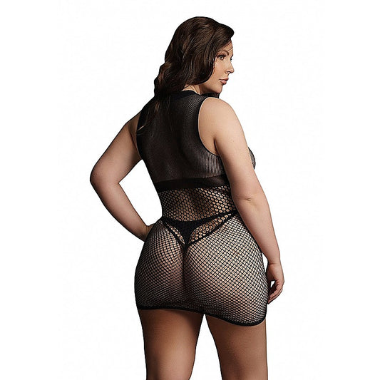 Le Desir Duo Net Open Cup Sexy Womens Mini Dress Black - Body Stockings