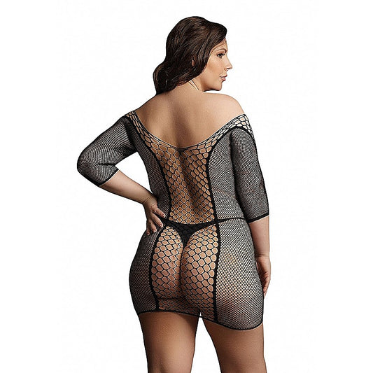 Le Desir Duo Net Sleeved Sexy Mini Dress Black - Body Stockings