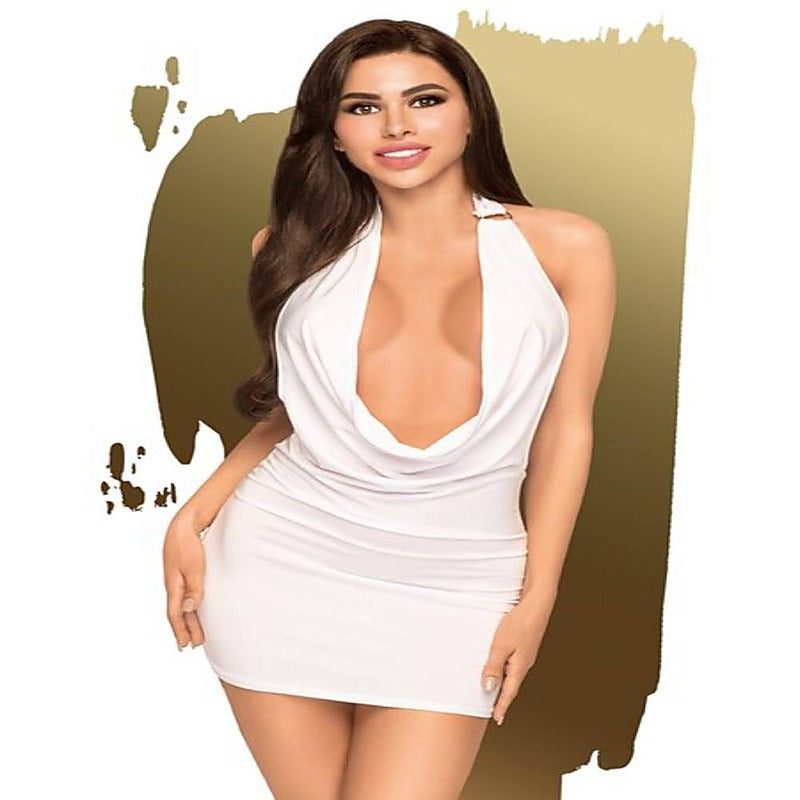Penthouse Heart Rob Mini Dress With Deep Cowl Neck and Open Back Including Thong 2 Pieces L/XL - Babydolls and Chemises