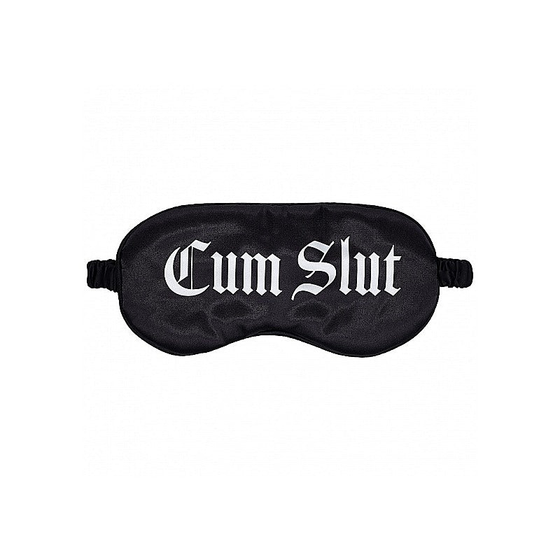 OUCH! Satin Cum Slut Printed Bondage Mask by Shots Toys - Masks And Blindfolds