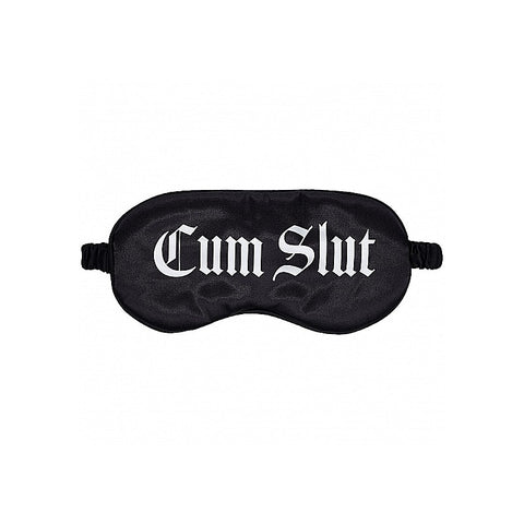 OUCH! Satin Cum Slut Printed Bondage Mask by Shots Toys - Masks And Blindfolds