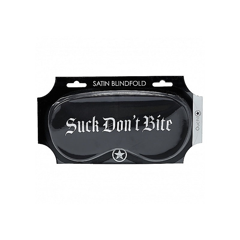 OUCH! Suck Don't Bite Printed Satin BDSM Mask by Shots Toys - Masks And Blindfolds