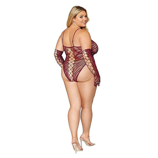Dreamgirl Seamless Zebra Fishnet Teddy and Glove Set Quee - Teddies and Bodysuits